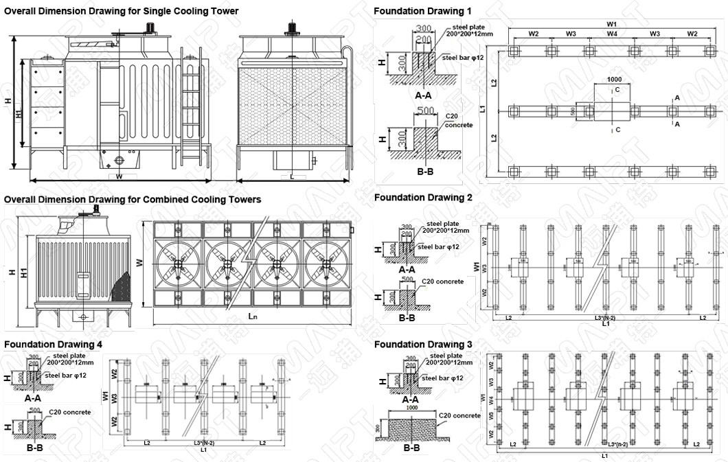 Low Noise FRP Cross Flow Square Open Type Cooling Tower