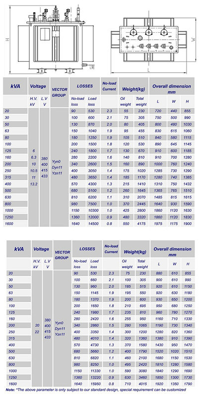 Step Down Oil Immersed Power Transformer 11kv 1000kVA Hot Selling Price