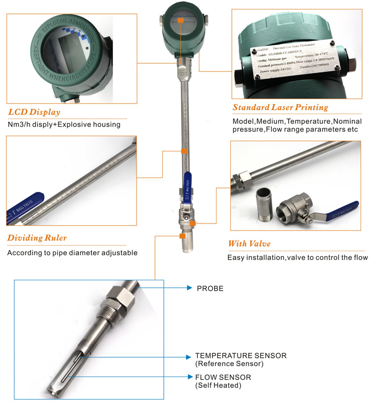 GLM200 Insertion type thermal gas mass flow meter