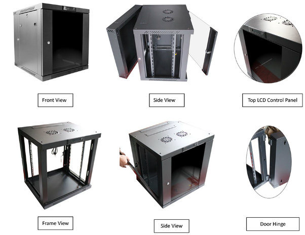 Double Section Wall Mounted Newtork Cabinet with LCD Control Panel