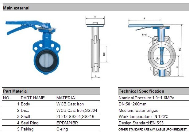 Wras Ductile Iron with Epoxy Coating Wafer Butterfly Valve